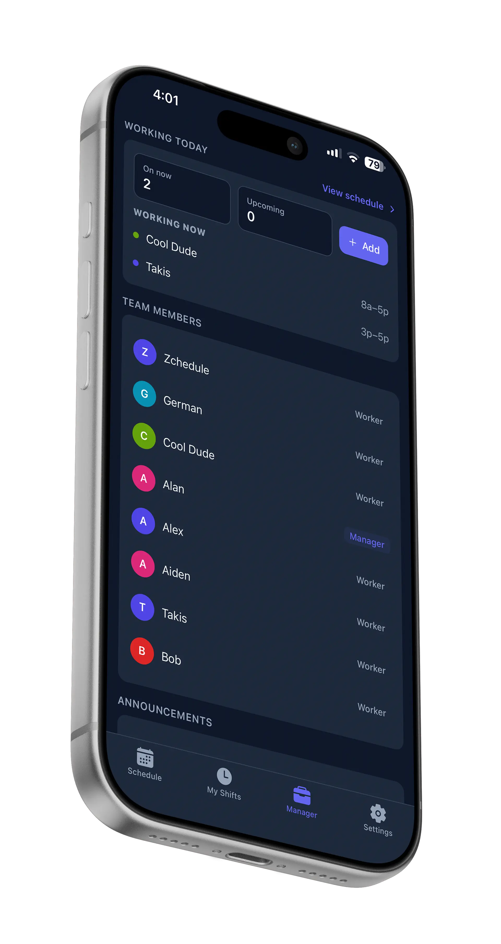 Zchedule app schedule screens