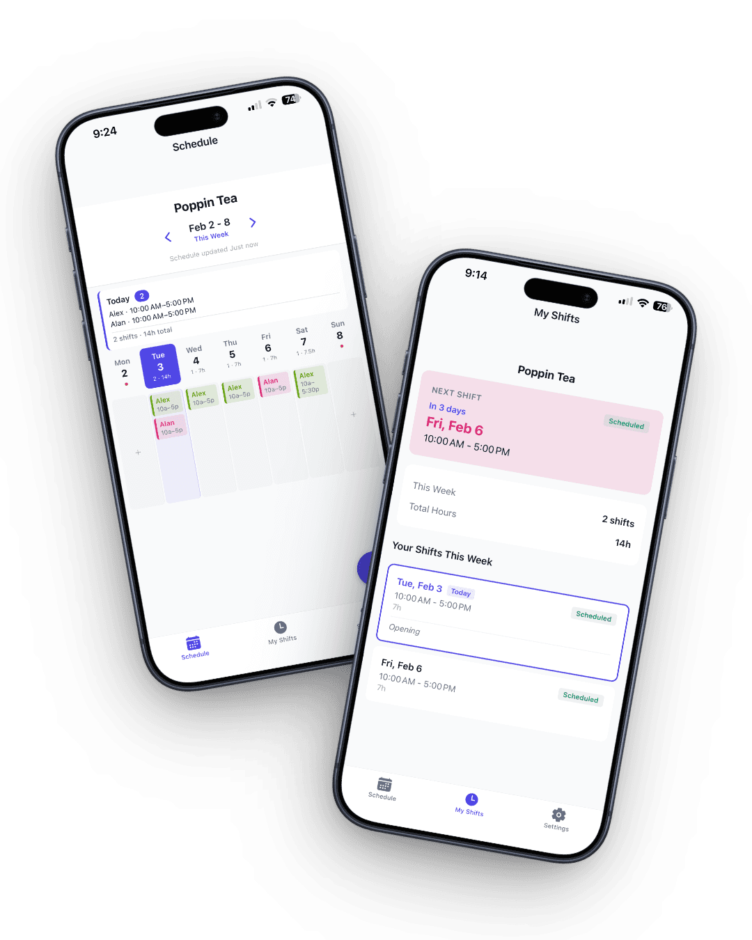 Zchedule app schedule screens