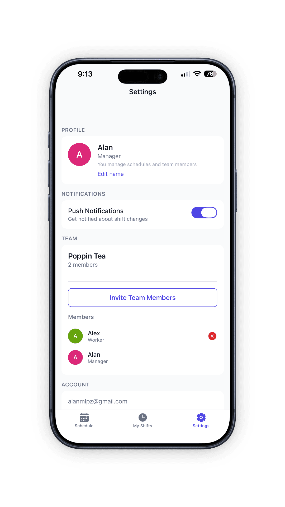 Zchedule app schedule screens